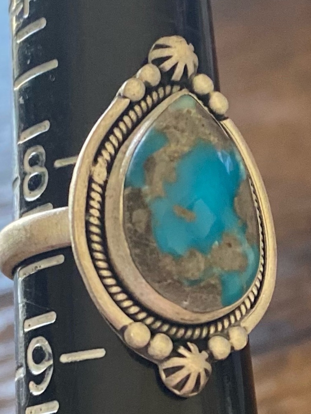 Catlina Turquoise Set In Adjustable Sterling Silver Covered Back Setting Ring